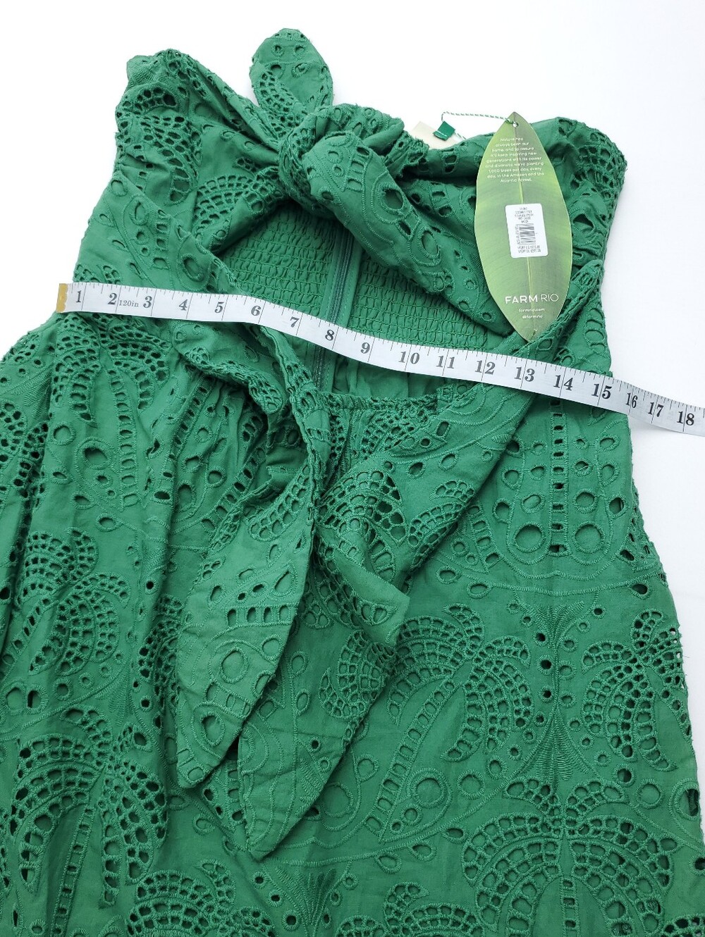 NEW FARM RIO Green Coconut Tree Richelieu Midi Dress Cotton Summer Resortwear L - Picture 6 of 15